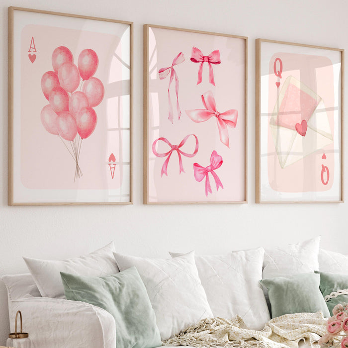 pink bows wall art set of 12 retro trendy aesthetic print,coquette pink bow print trendy wall art funny art minimalist digital art