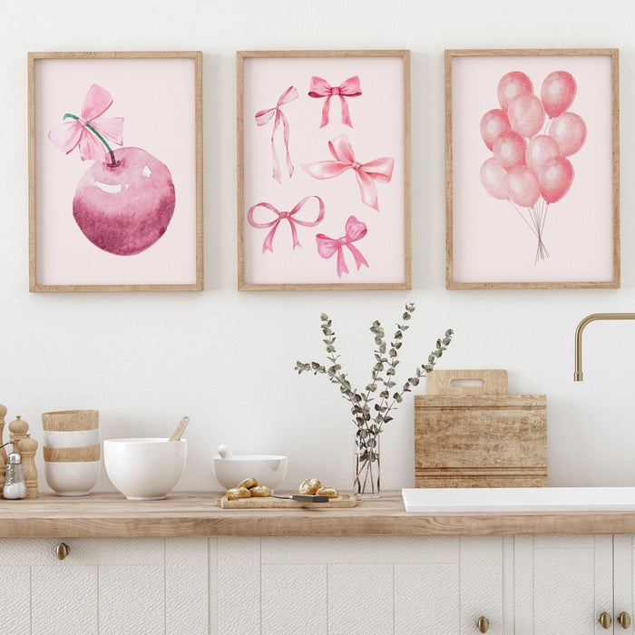 pink bows wall art set of 12 retro trendy aesthetic print,coquette pink bow print trendy wall art funny art minimalist digital art