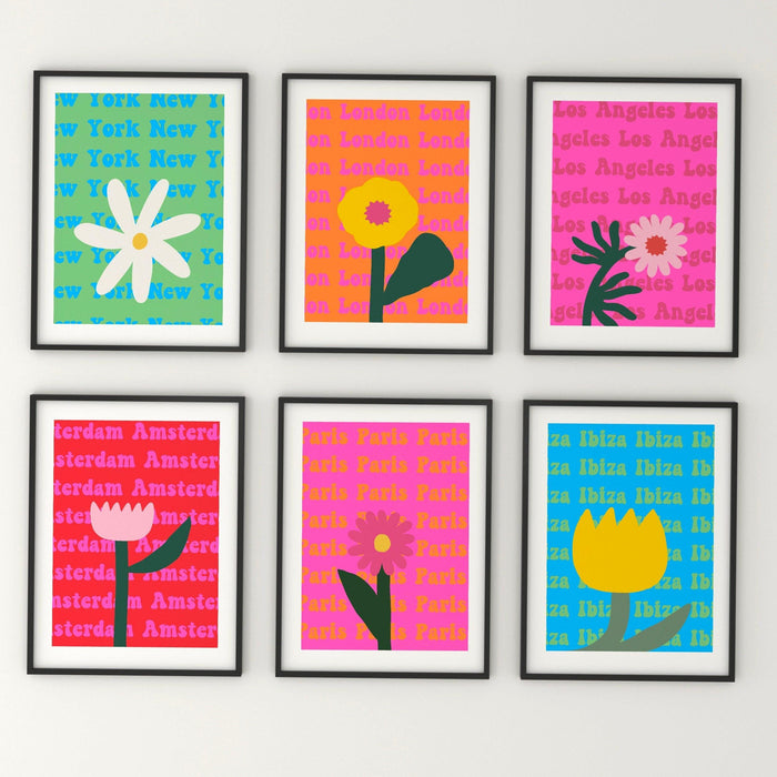 Travel print set of 6, gallery wall set, printable wall art, colorful travel poster, pink orange wall art, orange pink wall decor, printable