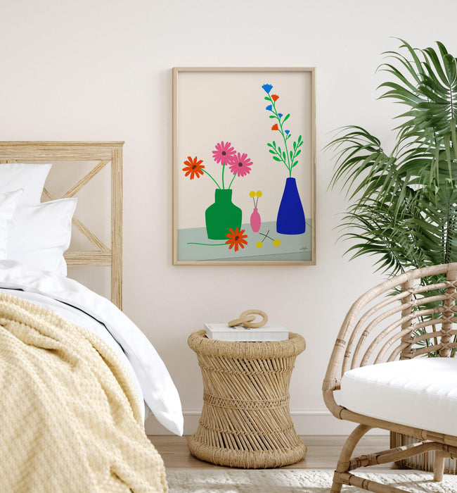 The flower stall no. 1 art print, digital download, minimalist colorful flower vase art print, plant art print, botanical poster