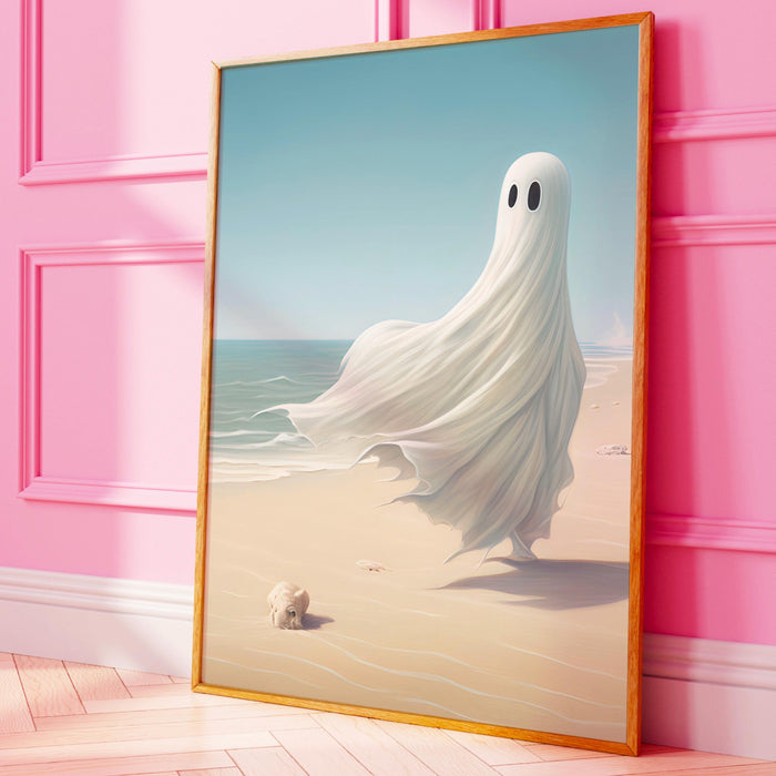 Soft girly halloween coastal art gallery set of 6, cute beach ghost halloween printable, retro fall, fall printable, landscape digital