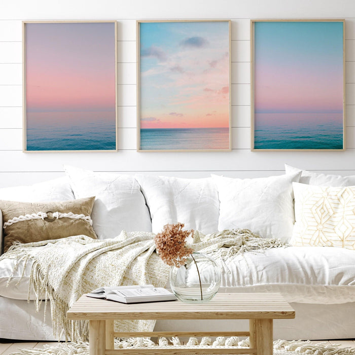 Set of 6 pink and orange wall art  digital download, 70s 60s style poster print, orange pink decor, dorm wall decor,  ocean blush pastel p