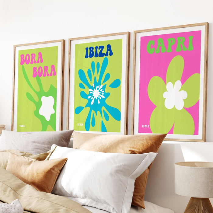 Set of 5 green and pink print gallery wall | digital art download | printable art, pink and green wall art, pink and green, travel posters