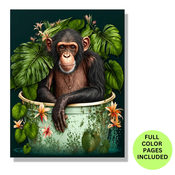 Safari animal coloring page, funny monkey printable adult coloring page kid coloring digital download grayscale coloring instant download