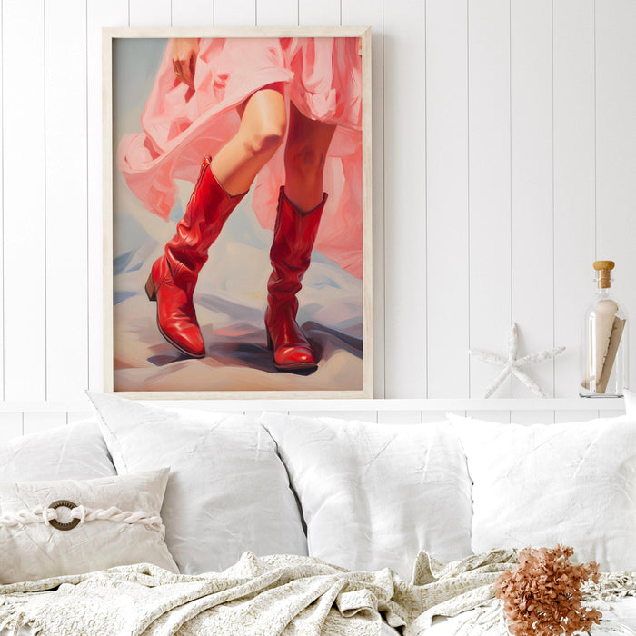 Retro western print, cowgirl decor, dorm room painting, pink wall art, trendy printable wall art