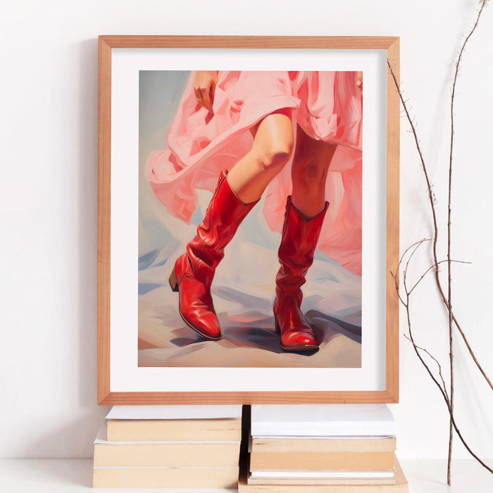 Retro western print, cowgirl decor, dorm room painting, pink wall art, trendy printable wall art