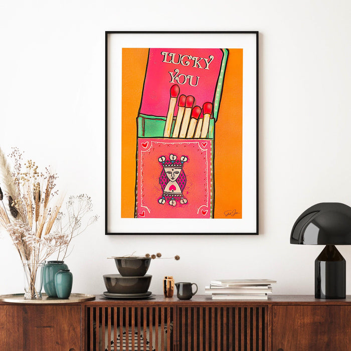 Retro trendy aesthetic wall art, trendy retro wall print | colorful wall art | orange and pink poster | lucky you wall art,risograph digital