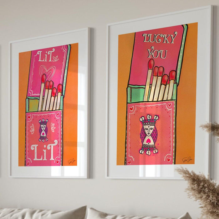 Retro trendy aesthetic wall art, trendy retro wall print | colorful wall art | orange and pink poster | lucky you wall art,risograph digital