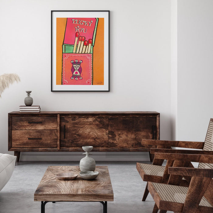 Retro trendy aesthetic wall art, trendy retro wall print | colorful wall art | orange and pink poster | lucky you wall art,risograph digital