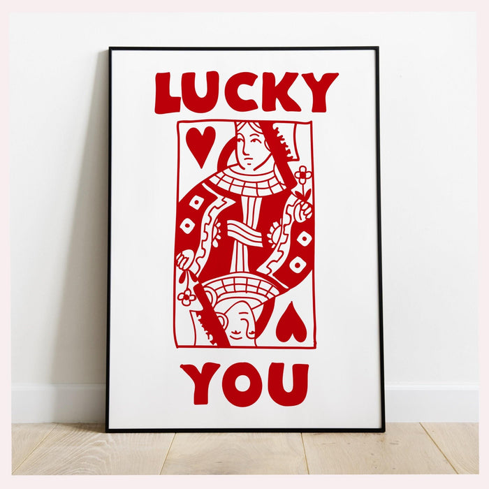 Retro trendy aesthetic wall art, digital download, wall decor, large printable art, queen of hearts, lucky you, set of 6, lucky you me us