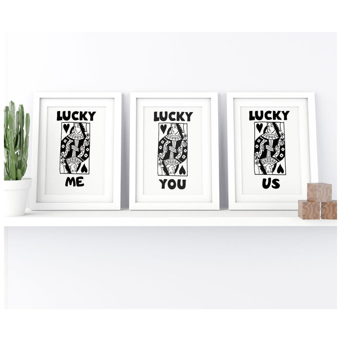 Retro trendy aesthetic wall art, digital download, wall decor, large printable art, queen of hearts, lucky you, set of 6, lucky you me us