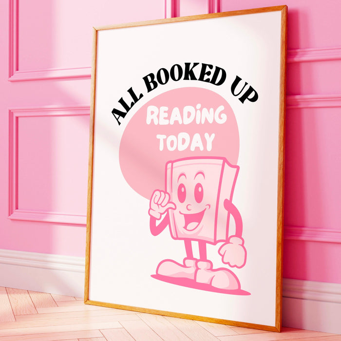 Reading poster-classroom wall decor-digital download-wall print-all booked up-trendy retro art-70s art print-retro character