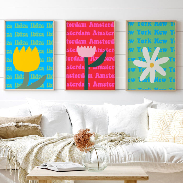 Preppy room decor travel poster bundle set of 6, wall collage set, maximalist decor, trendy dorm room prints, london, ibiza, new york, paris