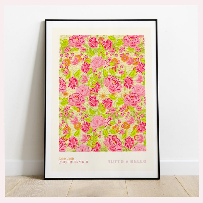 Pink roses print, flower market digital download, 70s style poster, 60s flower print, pink orange decor, pink green wall art, printable art