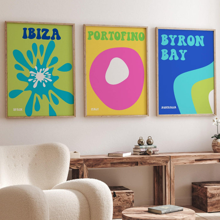 Pink preppy wall art pack of 6, digital print, preppy art, preppy poster print, preppy room decor, college room decor, ibiza pink green blue