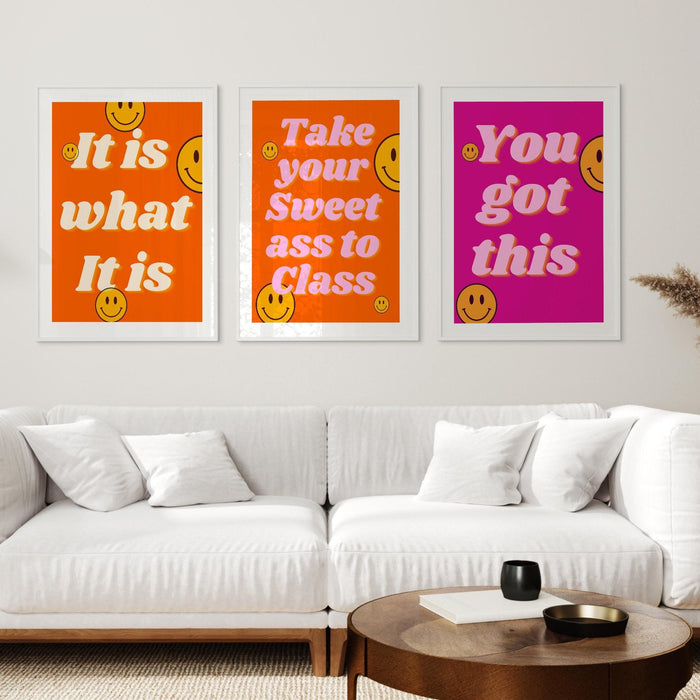 Pink preppy wall art pack of 3,digital print, preppy art, preppy poster print, preppy room decor, college room decor, pink and orange wall