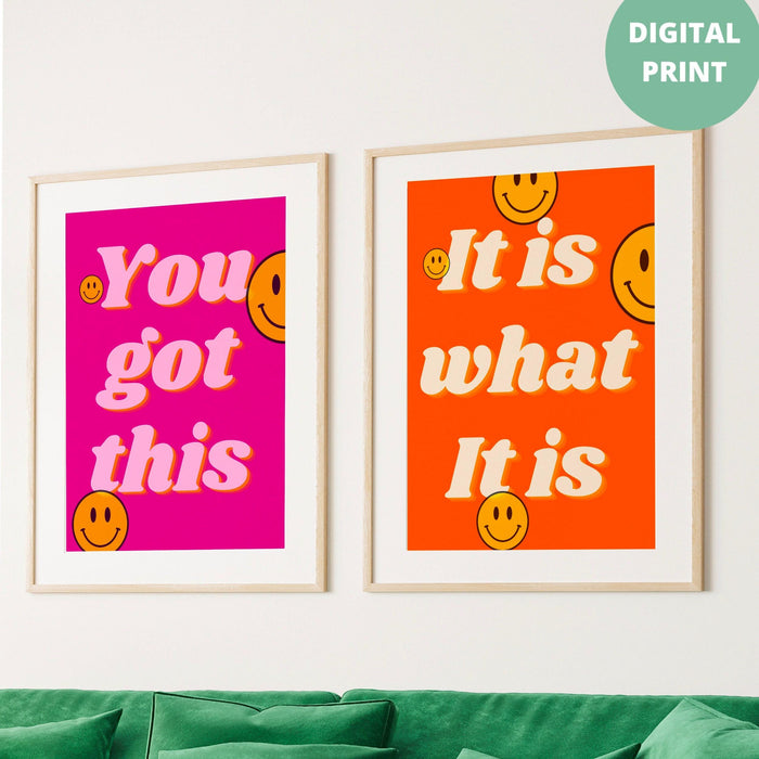 Pink preppy wall art pack of 3,digital print, preppy art, preppy poster print, preppy room decor, college room decor, pink and orange wall