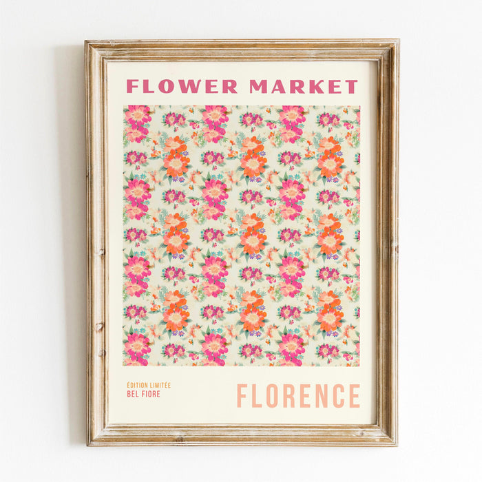Pink orange flower market digital download, 70s style poster, 60s flower print, orange pink decor, dork room wall art, printable set of 9