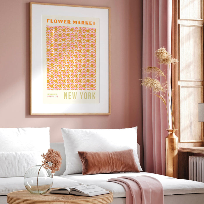 Pink orange flower market digital download, 70s style poster, 60s flower print, orange pink decor, dork room wall art, printable set of 9