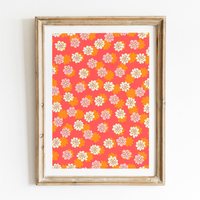 Pink orange flower market digital download, 70s style poster, 60s flower print, orange pink decor, dorm room wall art, printable set of 3