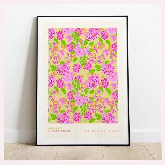Pink green flower market digital download print, 70s style poster, 60s flower print, pink orange decor, dork room wall art, printable art