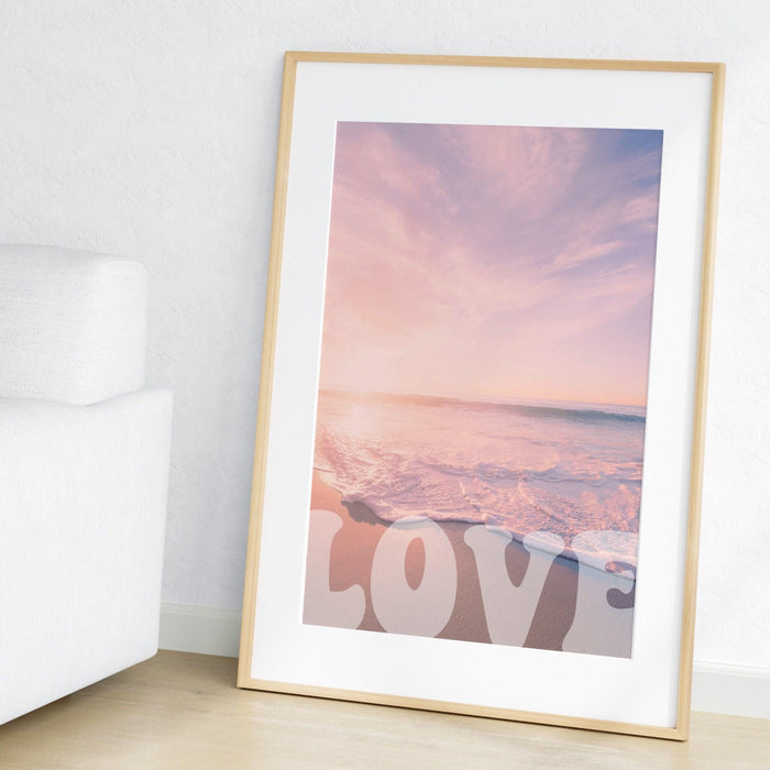 Pink and orange wall art  digital download, 70s 60s style poster print, orange pink decor, dorm wall decor, printable ocean blush, love art