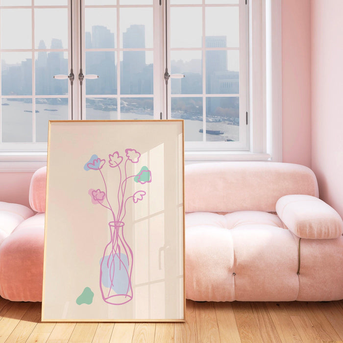 Pink blue bouquet of flowers floral abstract digital download girls bedroom printable dorm decor gift idea cute minimalist wall art 1 print