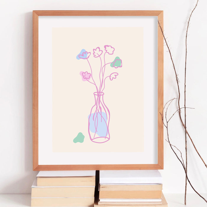 Pink blue bouquet of flowers floral abstract digital download girls bedroom printable dorm decor gift idea cute minimalist wall art 1 print