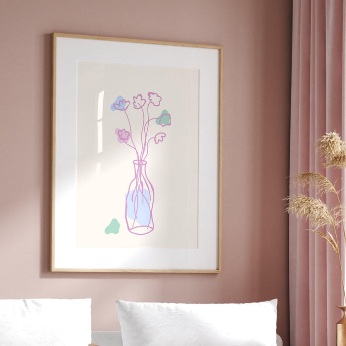 Pink blue bouquet of flowers floral abstract digital download girls bedroom printable dorm decor gift idea cute minimalist wall art 1 print