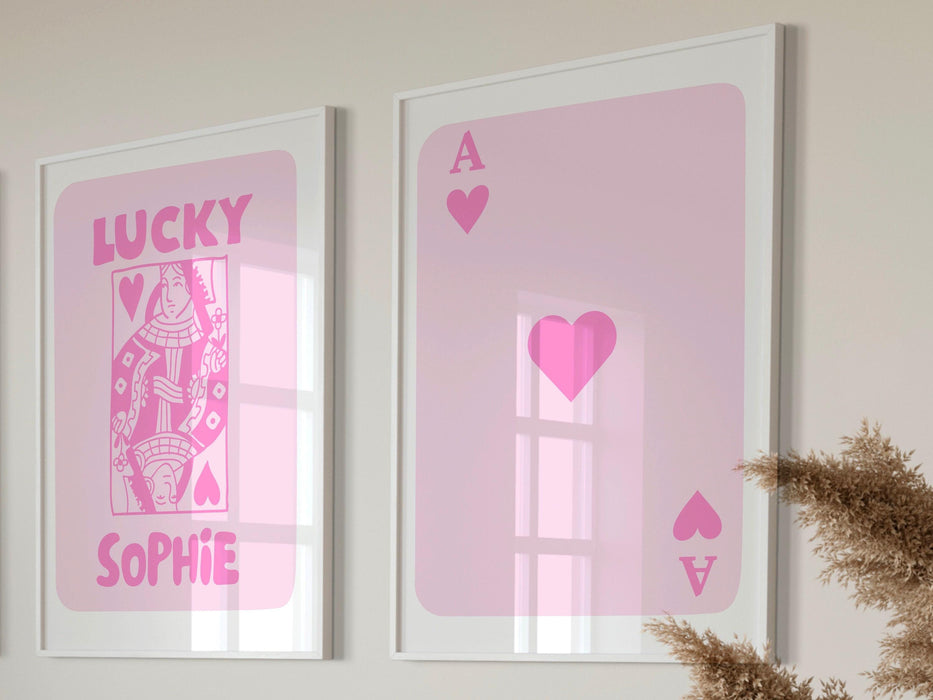Personalized, trendy retro wall art set of 2, lucky you custom poster, aesthetic print dorm decor funny minimalist digital download