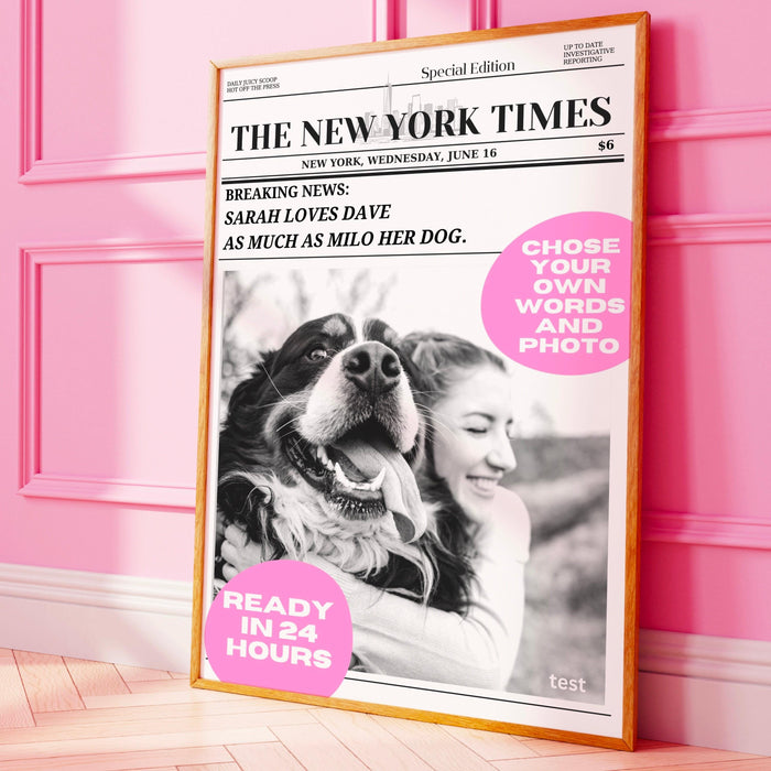 Personalized dog mom gift custom dorm decor gift for dog lover friend gift for couple trendy newspaper print digital download