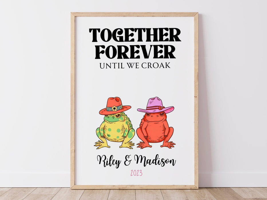 Personalized print, custom couple names and date print personalised couples art, wedding anniversary gift, engagement trendy retro digital