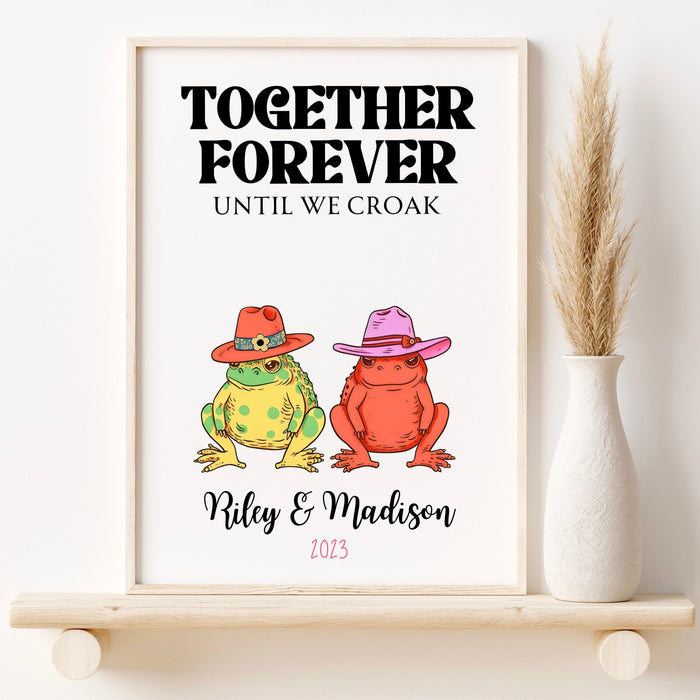 Personalized print, custom couple names and date print personalised couples art, wedding anniversary gift, engagement trendy retro digital