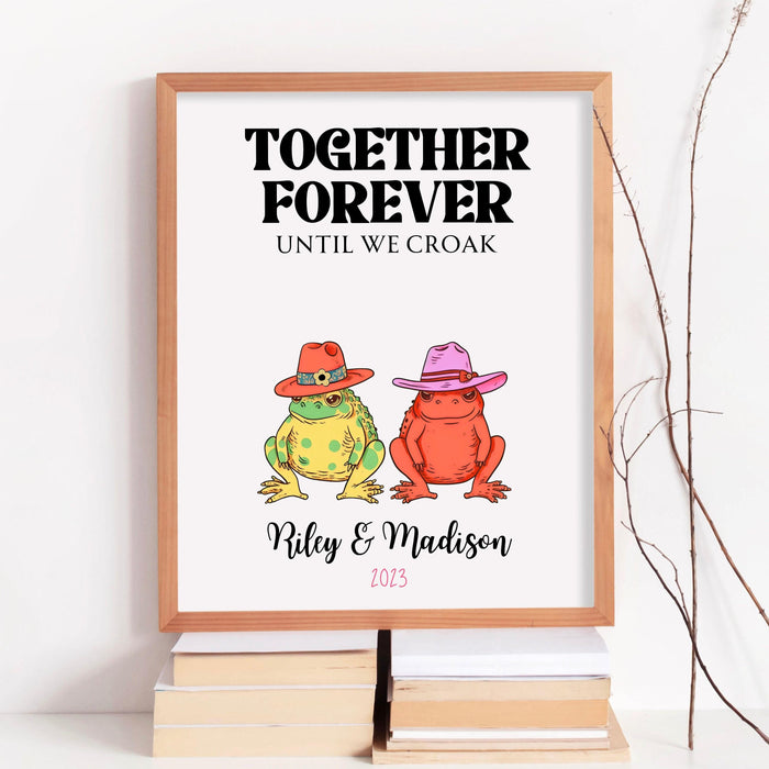 Personalized print, custom couple names and date print personalised couples art, wedding anniversary gift, engagement trendy retro digital