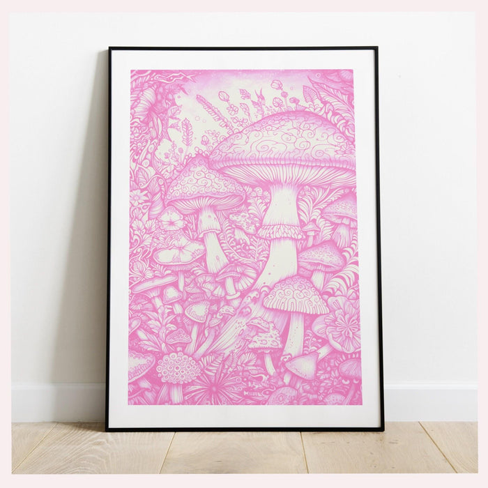 Mushrooms, trendy retro pink wall art mushrooms, retro trendy aesthetic print pink white wall decor trendy art minimalistic printable poster