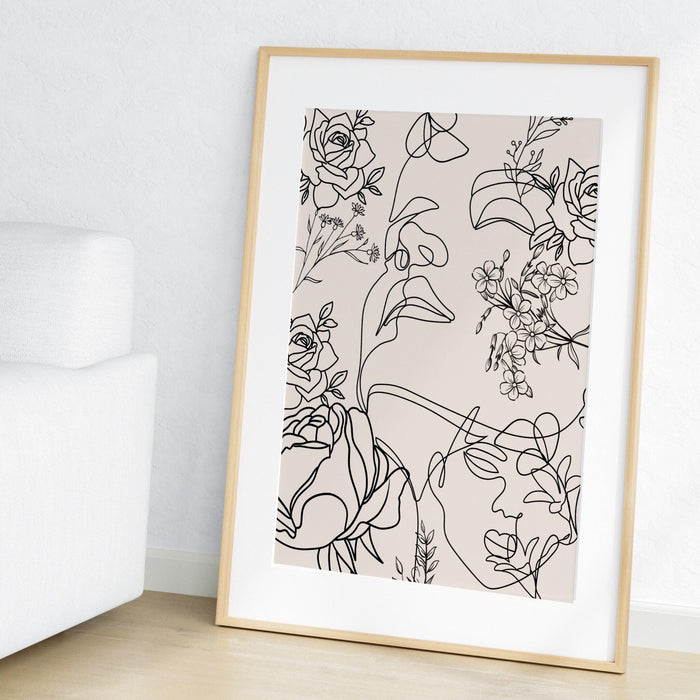 Neutral wall prints set of 3 prints,, botanical wall prints, botanical line art,beige home decor, line drawing, female body,digital download
