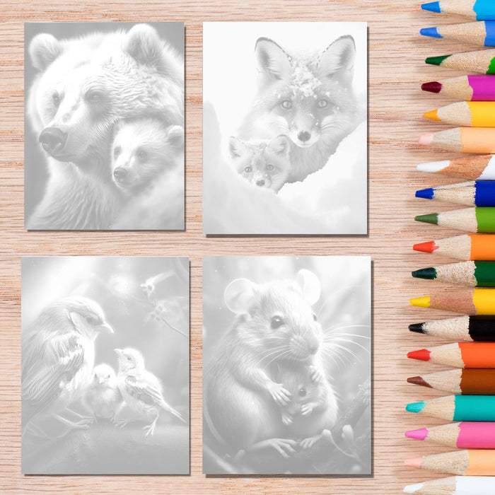 Mother love animals | printable adult grayscale colouring book pages | set of 20 printable coloring in pages instant digital download pdf