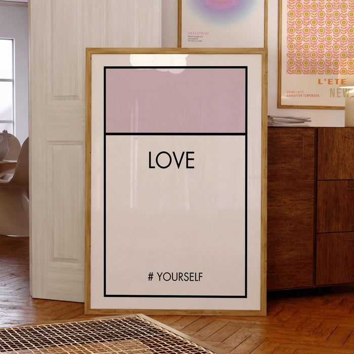 Love yourself trendy retro wall art set of 3 card art aesthetic print love self help poster pink prints wall art minimalist digital art
