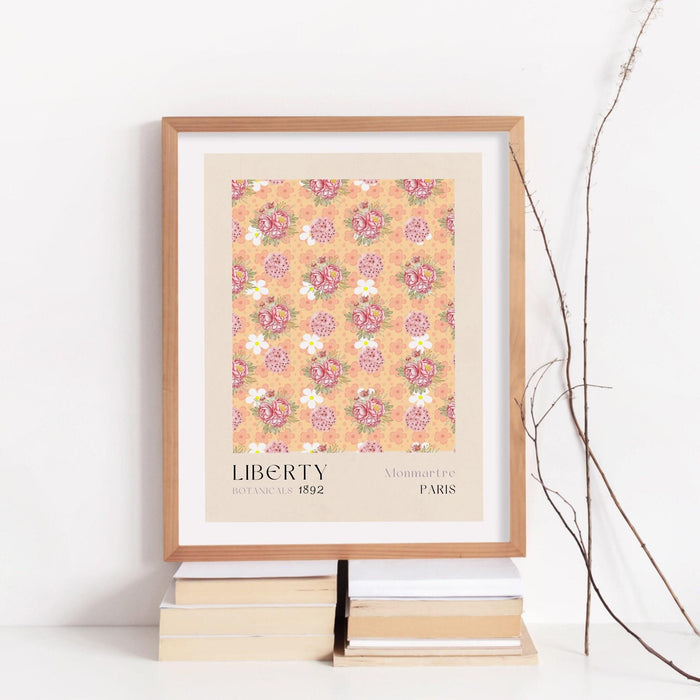 Liberty of london, flower market digital download, 70s style poster, 60s flower print, orange pink decor, liberty print, printable set of 6