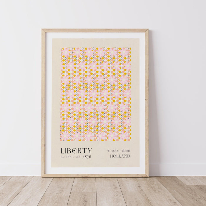 Liberty of london, flower market digital download, 70s style poster, 60s flower print, orange pink decor, liberty print, printable set of 6