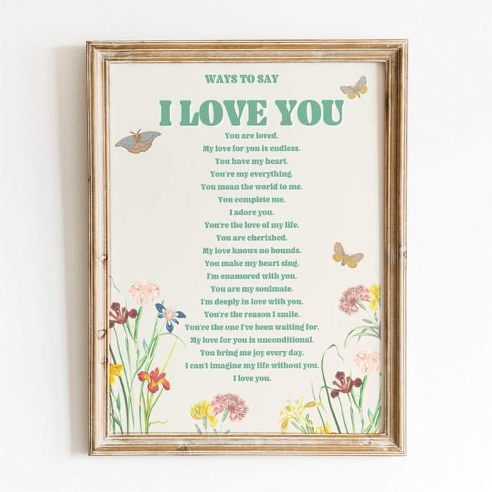 I love you wall print, digital download print, retro wall decor, large printable art, downloadable prints, gift for wife, girlfriend gift