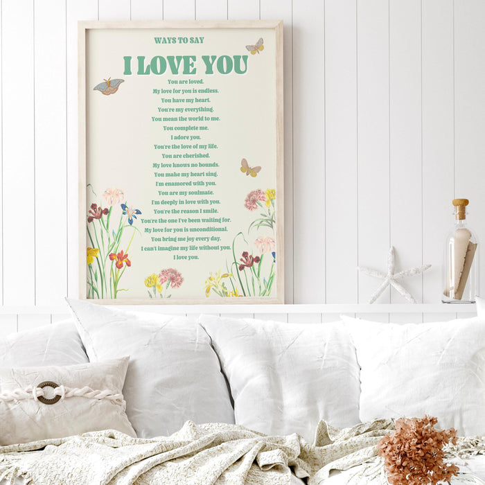 I love you wall print, digital download print, retro wall decor, large printable art, downloadable prints, gift for wife, girlfriend gift