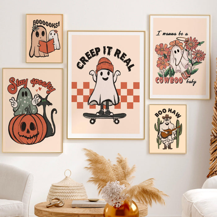 Halloween printable gallery wall art bundle, set of 10 print at home autumn art prints, minimalist fall digital download home decor, boho