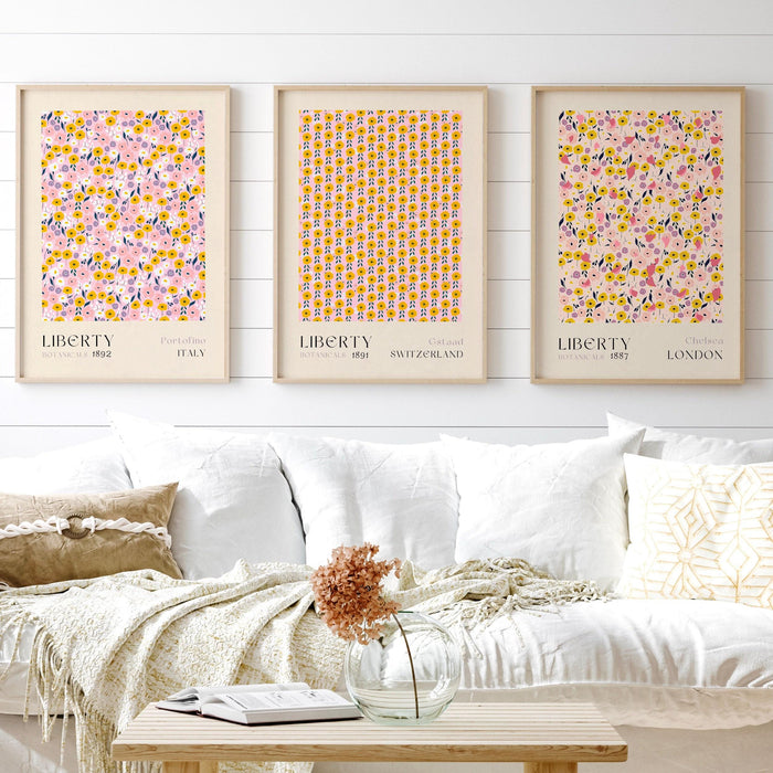 Gallery wall set, exhibition set of 6 prints, liberty print pattern, gallery wall art, museum poster, flower market print, digital download