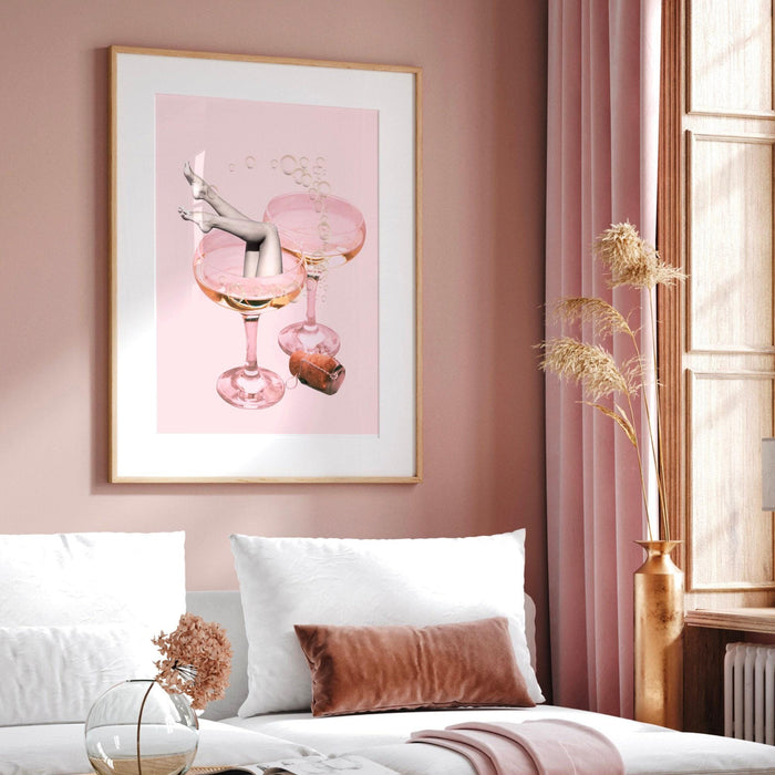 Funky female champagne set of 6, retro vintage print, trendy wall art, vintage bar printable, girly cocktail print, digital dorm room decor