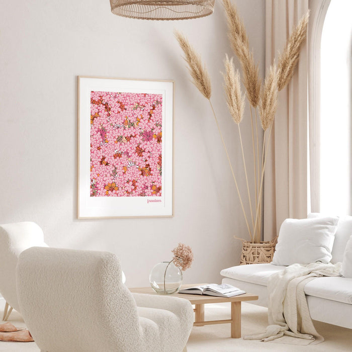 Freedom, pink prints, orange flower market digital download print, 70s style poster, pink orange decor, dork room wall art, printable art,