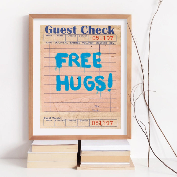 Free hugs print, trendy retro wall art, guest check,retro trendy aesthetic wall art vibrant trendy wall art, funny art,dorm room digital art