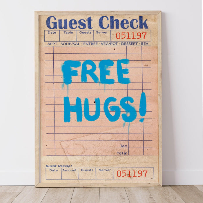 Free hugs print, trendy retro wall art, guest check,retro trendy aesthetic wall art vibrant trendy wall art, funny art,dorm room digital art