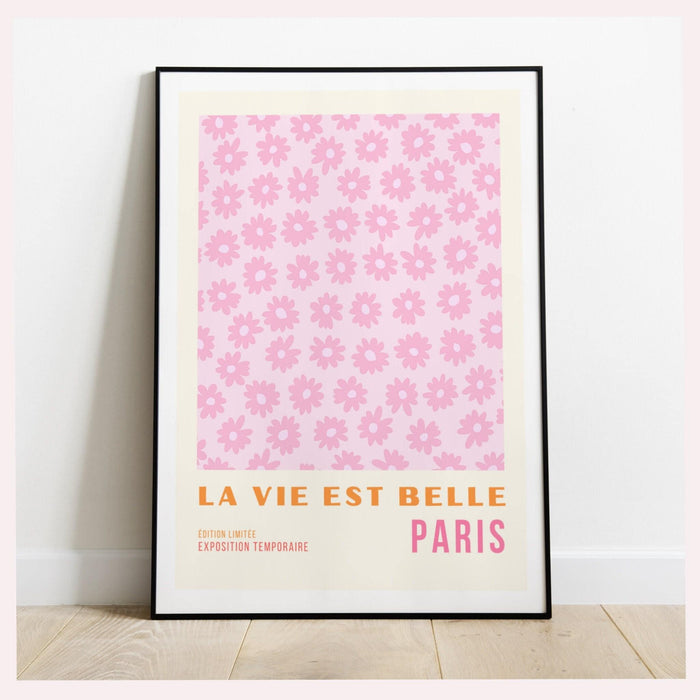 Flower market print, botanical wall art, floral drawing posters, pink paris poster, digital download, 60s flower print, orange pink decor,