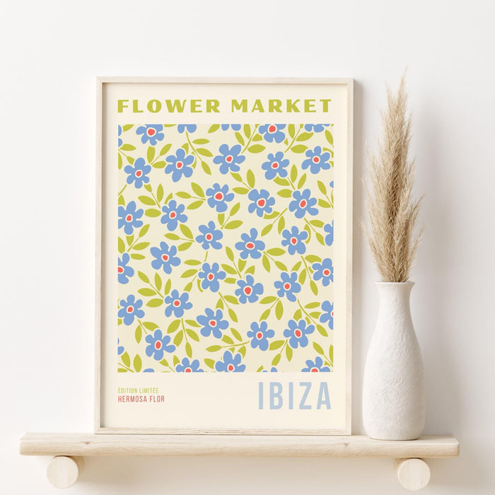 Flower market digital download, 70s style poster, 60s flower print, floral decor, printable wall art, flower print, ibiza print, cute art